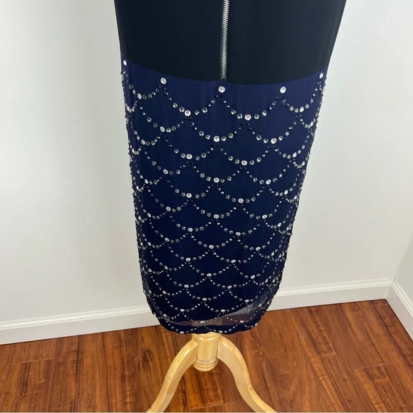 Diane Von Furstenberg Sequin Embellished Cocktail Dress Navy Blue Size 6 - Picture 4 of 8